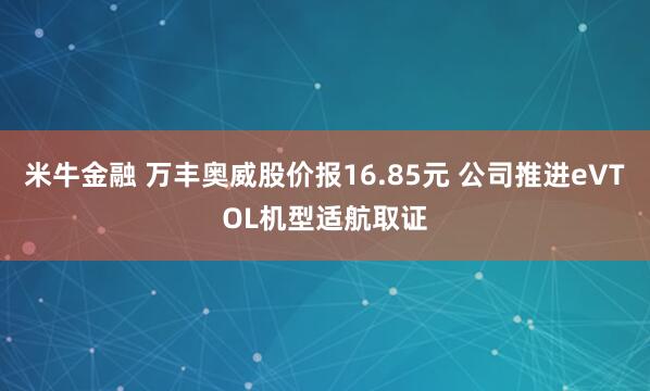 米牛金融 万丰奥威股价报16.85元 公司推进eVTOL机型适航取证